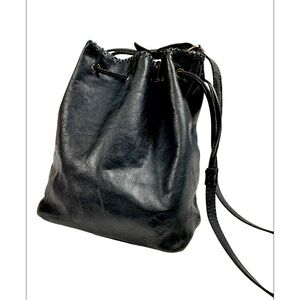 Patricia Nash Black Leather Drawstring Backpack
